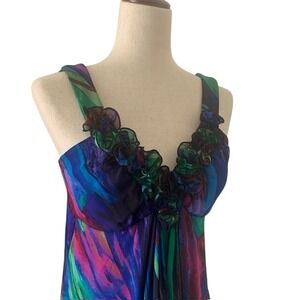 Cynthia Rowley High Low Dress 6 Watercolor Abstract Artsy Boho Beach Wedding EUC